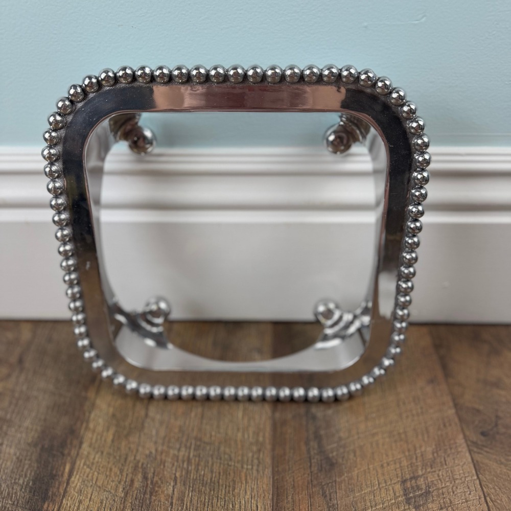 Mariposa String of Pearls Silver Cast Aluminum Square Trivet Riser 9 Inch